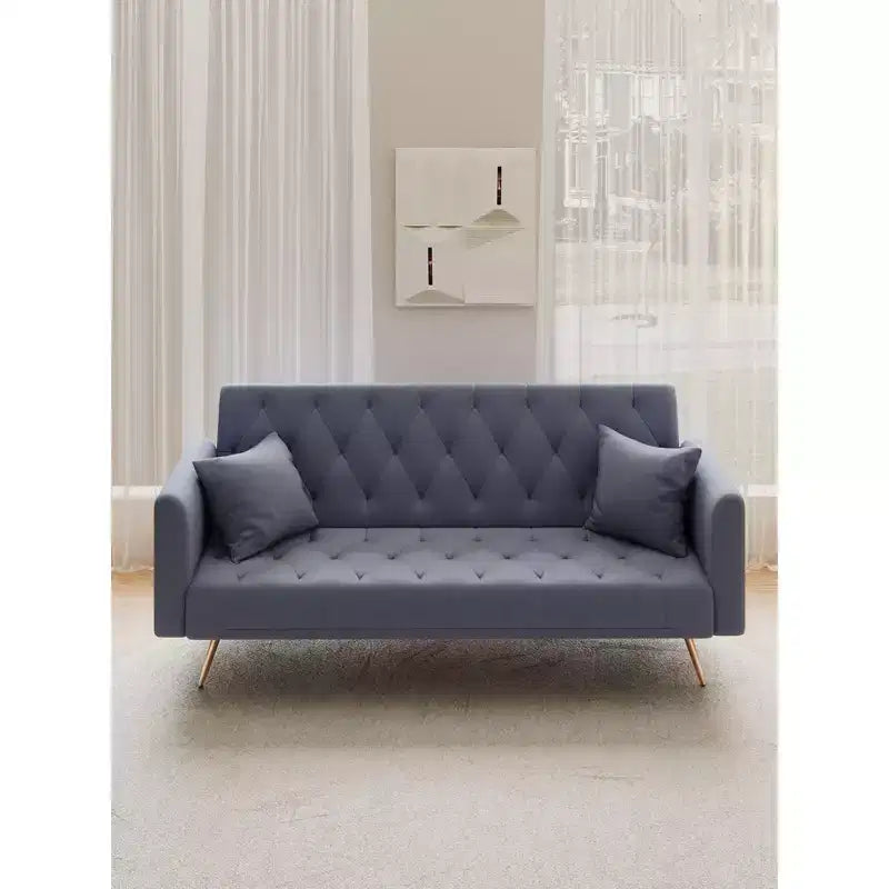 American Style Button Tufted Convertible Sofa Bed with Adjustable Back, Velvet Upholstered Sleeper Couch for Living Room or Apartment