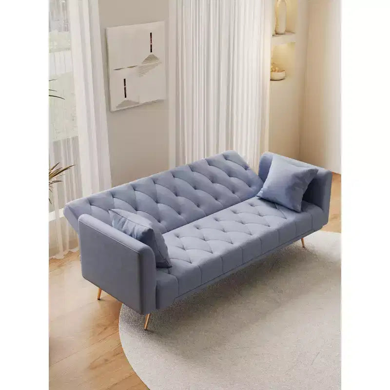 American Style Button Tufted Convertible Sofa Bed with Adjustable Back, Velvet Upholstered Sleeper Couch for Living Room or Apartment