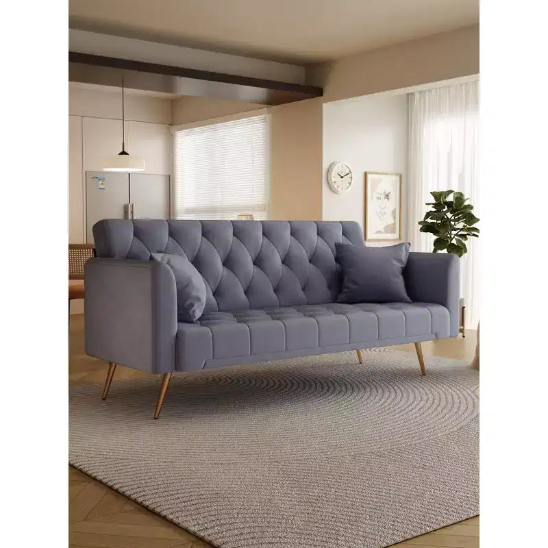 American Style Button Tufted Convertible Sofa Bed with Adjustable Back, Velvet Upholstered Sleeper Couch for Living Room or Apartment