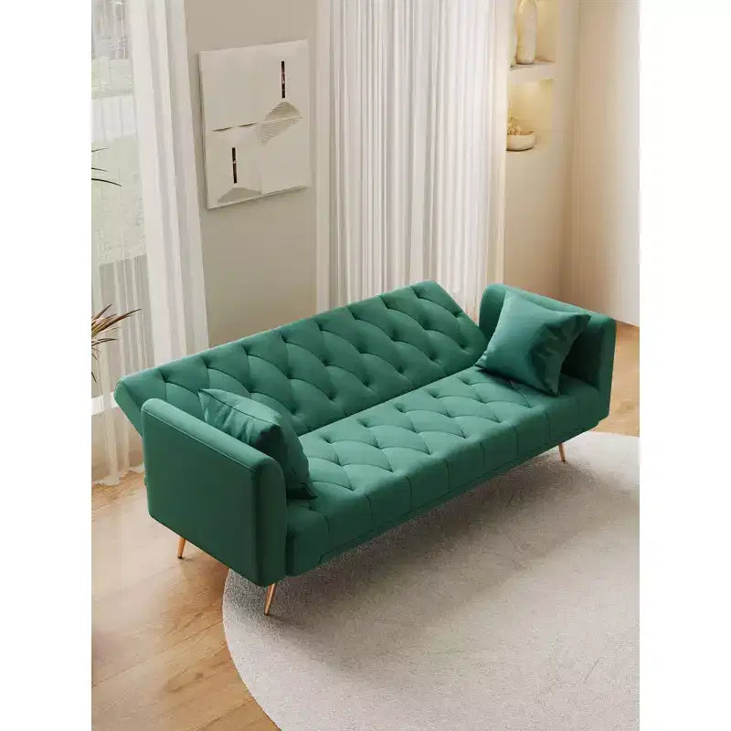 American Style Button Tufted Convertible Sofa Bed with Adjustable Back, Velvet Upholstered Sleeper Couch for Living Room or Apartment