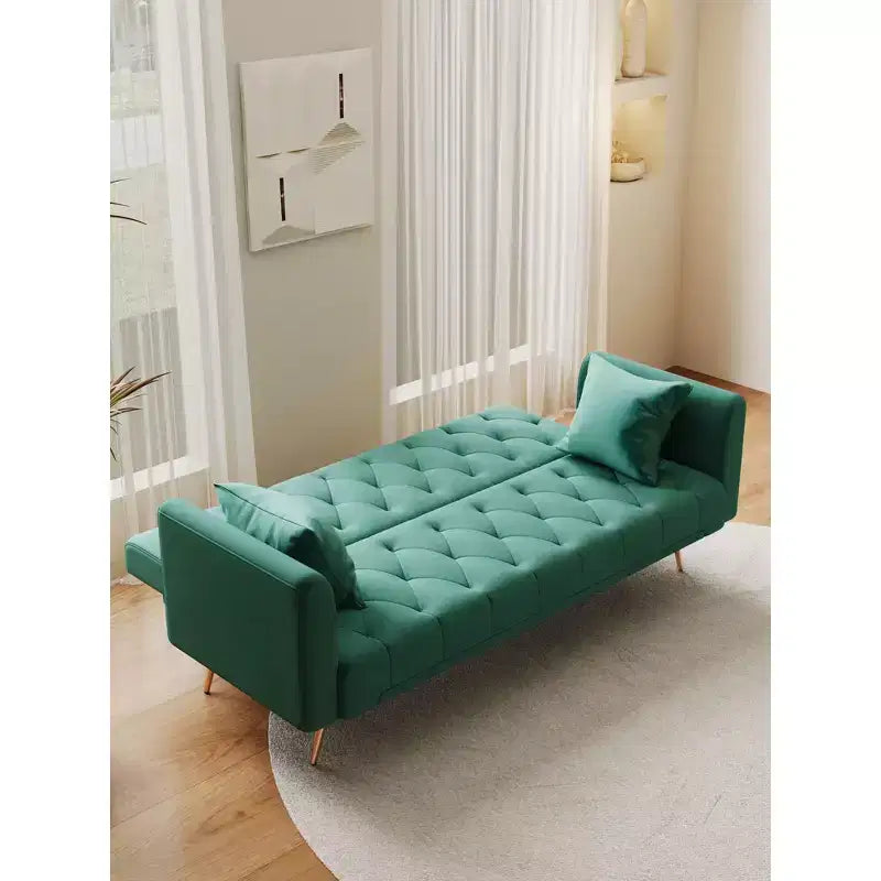 American Style Button Tufted Convertible Sofa Bed with Adjustable Back, Velvet Upholstered Sleeper Couch for Living Room or Apartment