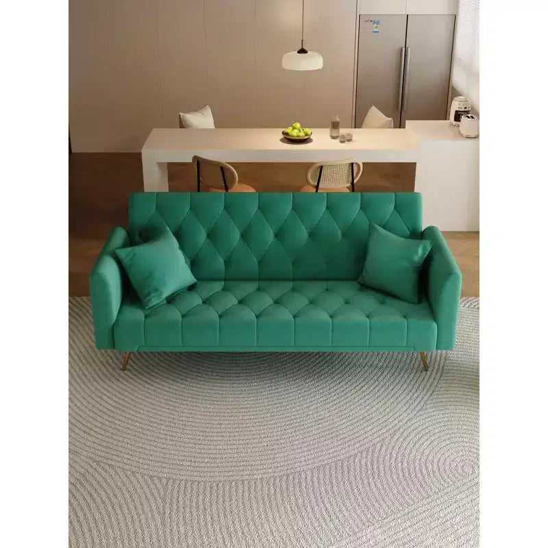 American Style Button Tufted Convertible Sofa Bed with Adjustable Back, Velvet Upholstered Sleeper Couch for Living Room or Apartment