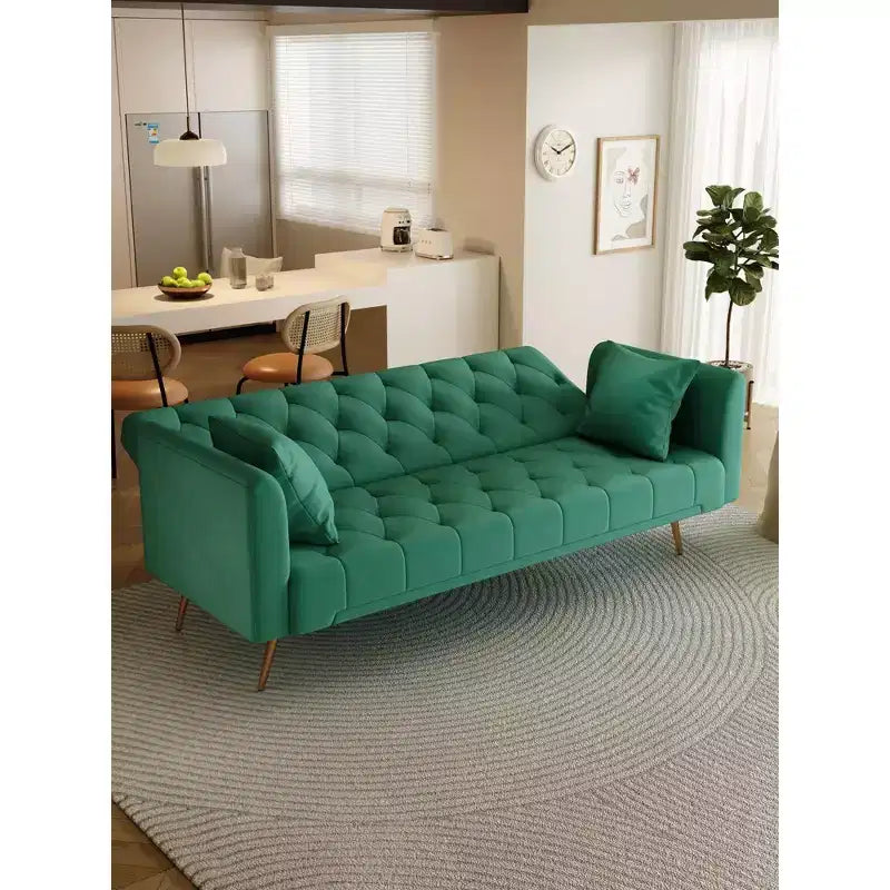 American Style Button Tufted Convertible Sofa Bed with Adjustable Back, Velvet Upholstered Sleeper Couch for Living Room or Apartment