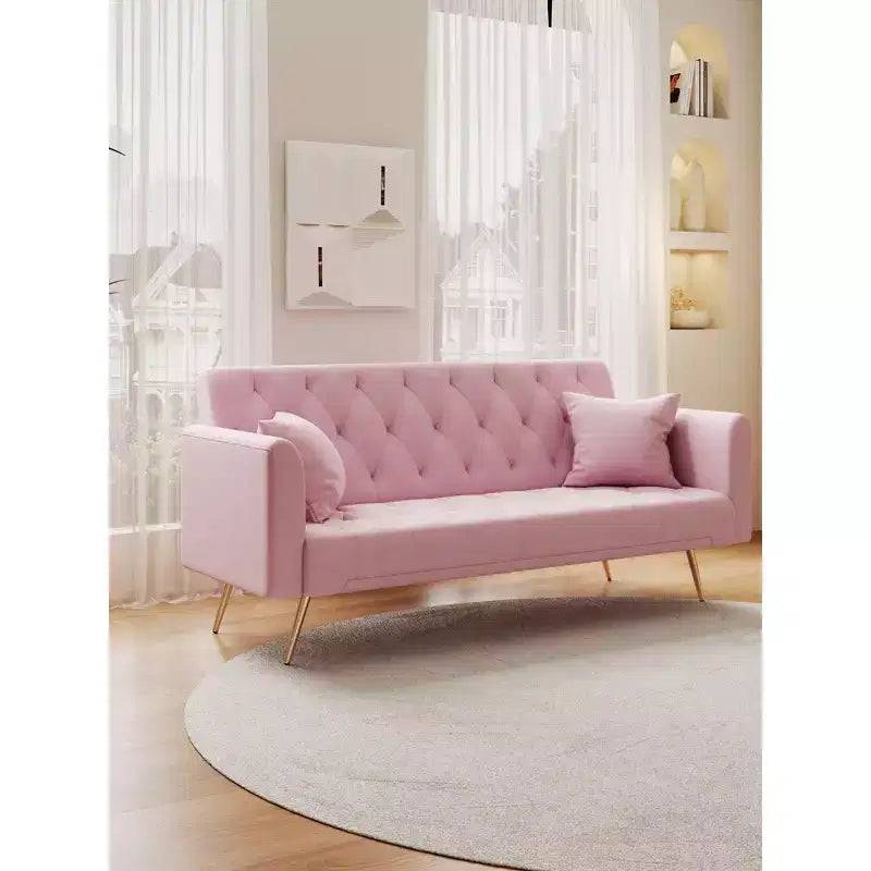 American Style Button Tufted Convertible Sofa Bed with Adjustable Back, Velvet Upholstered Sleeper Couch for Living Room or Apartment