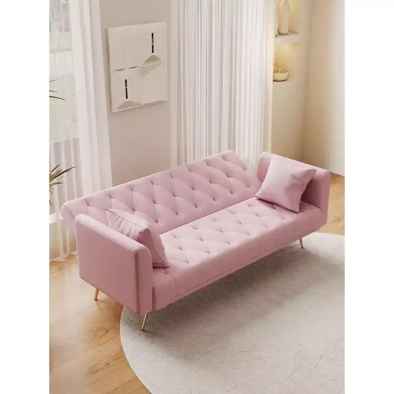 American Style Button Tufted Convertible Sofa Bed with Adjustable Back, Velvet Upholstered Sleeper Couch for Living Room or Apartment