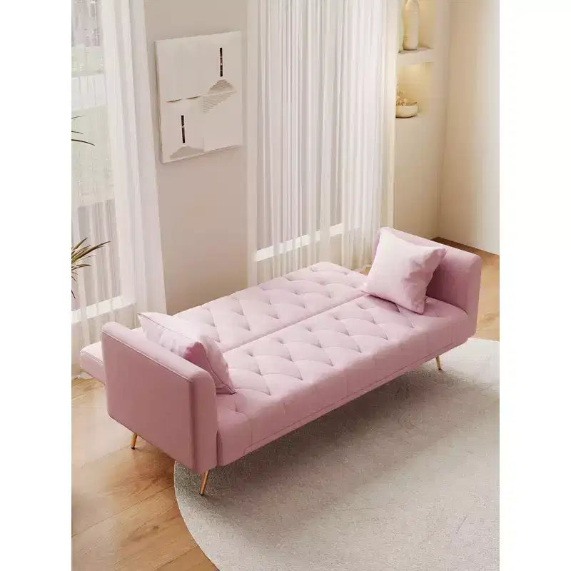 American Style Button Tufted Convertible Sofa Bed with Adjustable Back, Velvet Upholstered Sleeper Couch for Living Room or Apartment
