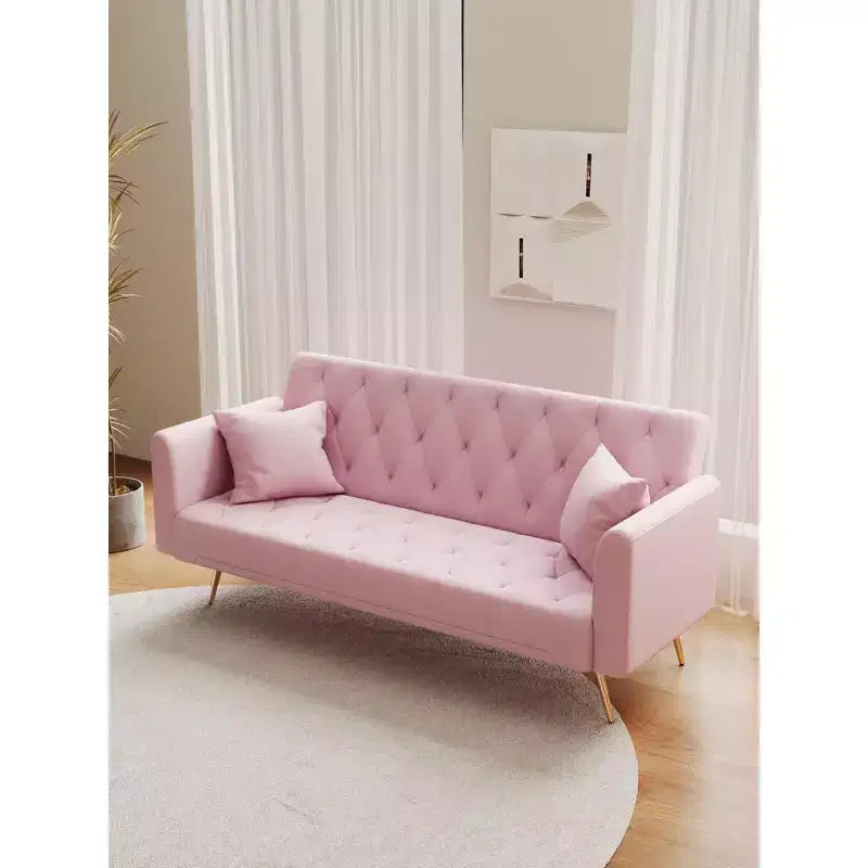 American Style Button Tufted Convertible Sofa Bed with Adjustable Back, Velvet Upholstered Sleeper Couch for Living Room or Apartment