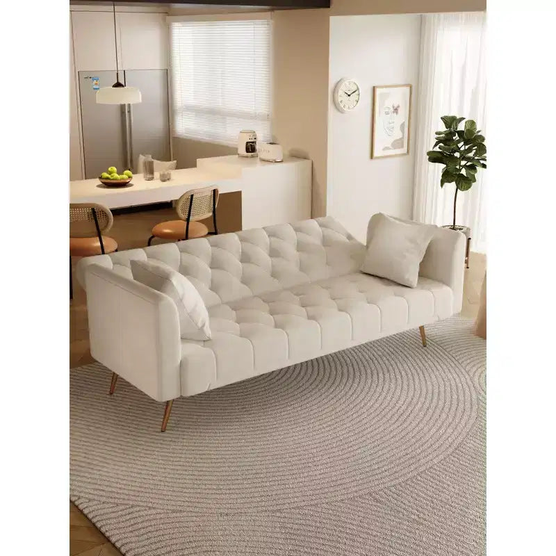 American Style Button Tufted Convertible Sofa Bed with Adjustable Back, Velvet Upholstered Sleeper Couch for Living Room or Apartment