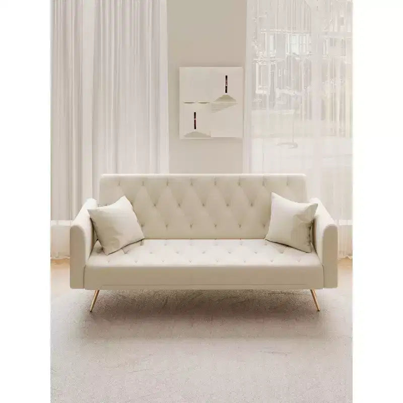 American Style Button Tufted Convertible Sofa Bed with Adjustable Back, Velvet Upholstered Sleeper Couch for Living Room or Apartment