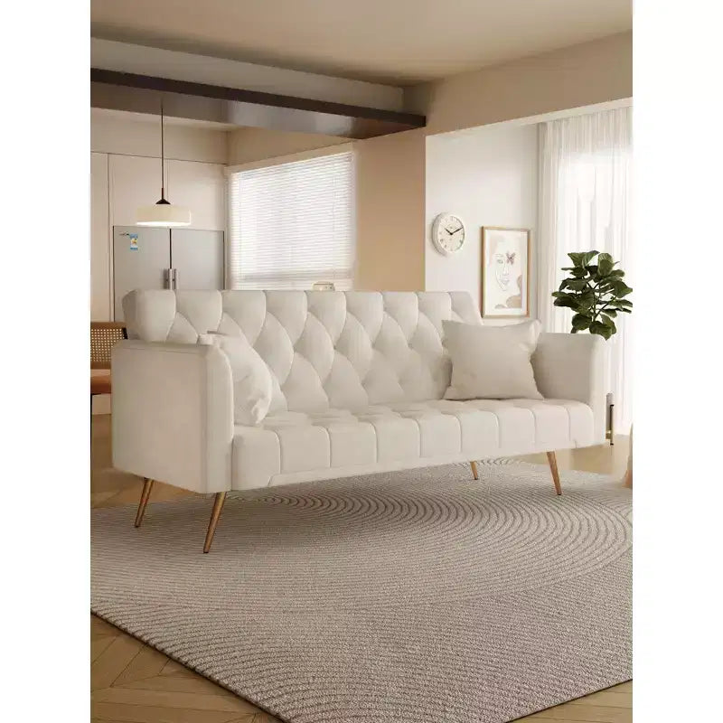 American Style Button Tufted Convertible Sofa Bed with Adjustable Back, Velvet Upholstered Sleeper Couch for Living Room or Apartment
