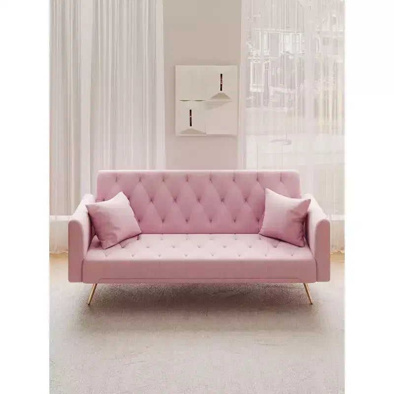Okak American Style Button Tufted Convertible Sofa Bed with Adjustable Back,Velvet Upholstered Sleeper Couch for Living Room,Apartment