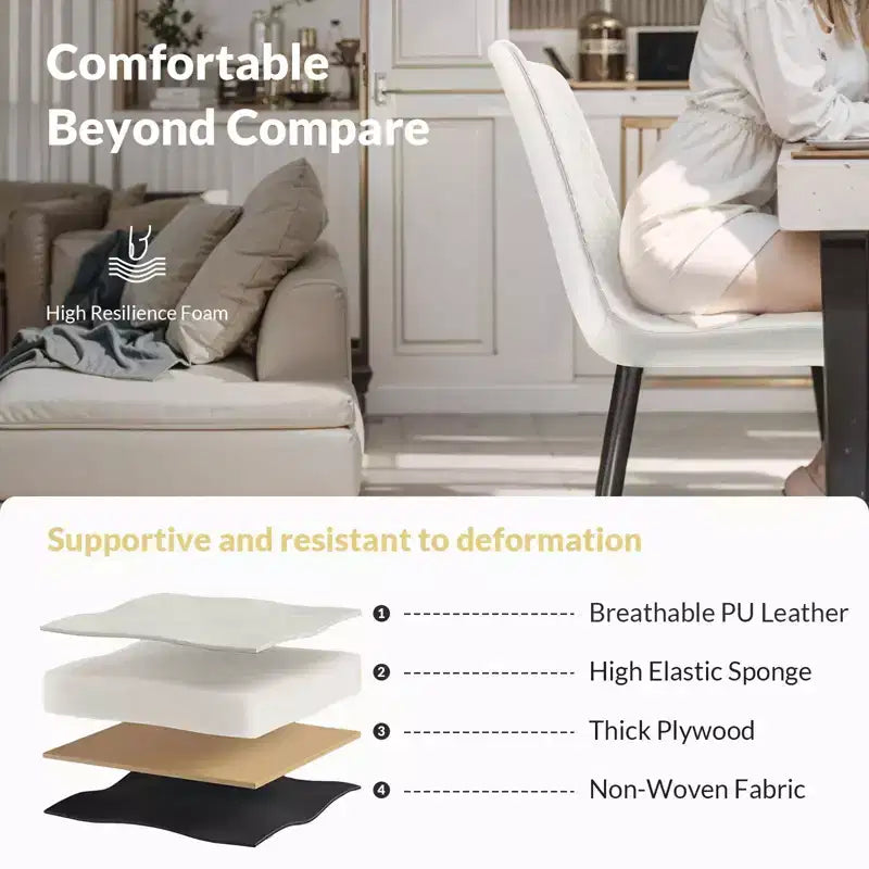 Waterproof PU Leather Dining Chairs Set of 2/4 with Metal Legs, Scratch-Resistant Feet, 300 lbs Capacity