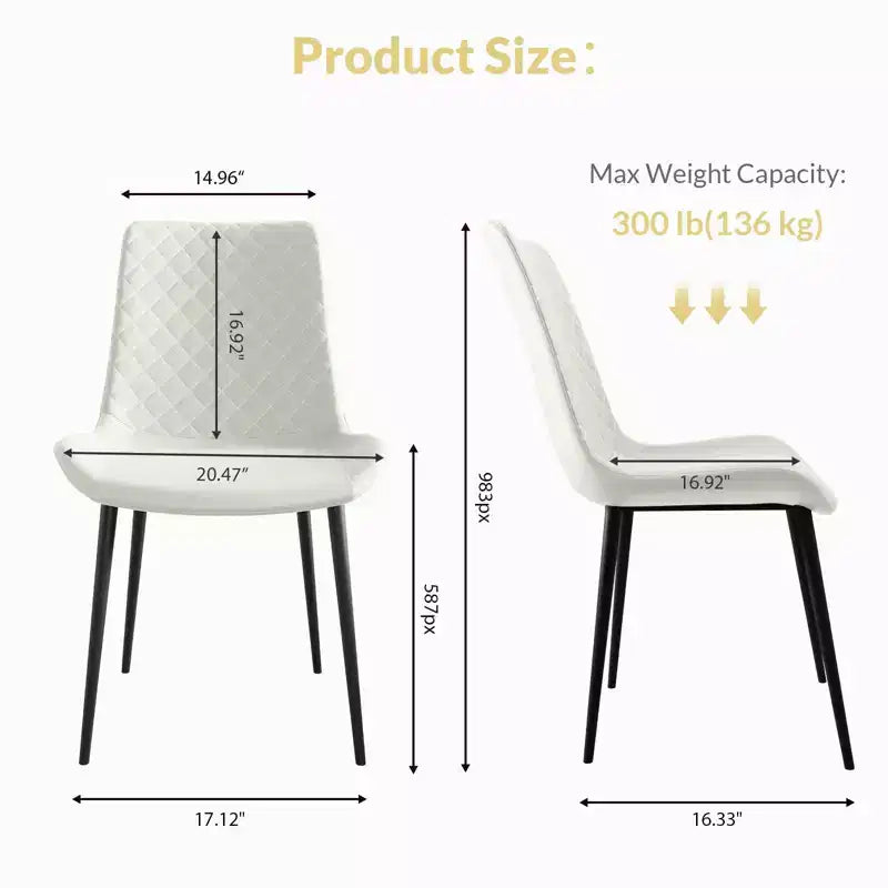 Waterproof PU Leather Dining Chairs Set of 2/4 with Metal Legs, Scratch-Resistant Feet, 300 lbs Capacity