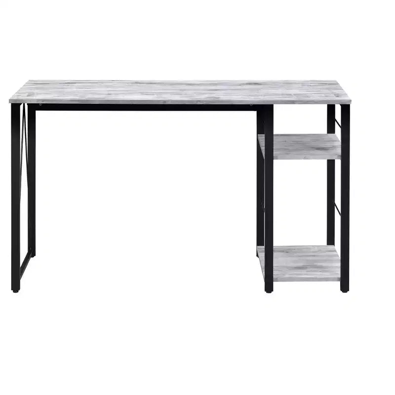 Writing Desk with 2-Tier Shelves & Metal Open Base, Weathered Oak Finish, Rectangular Study Desk for Home Office or Bedroom