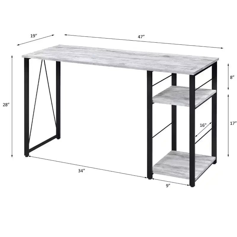 Writing Desk with 2-Tier Shelves & Metal Open Base, Weathered Oak Finish, Rectangular Study Desk for Home Office or Bedroom