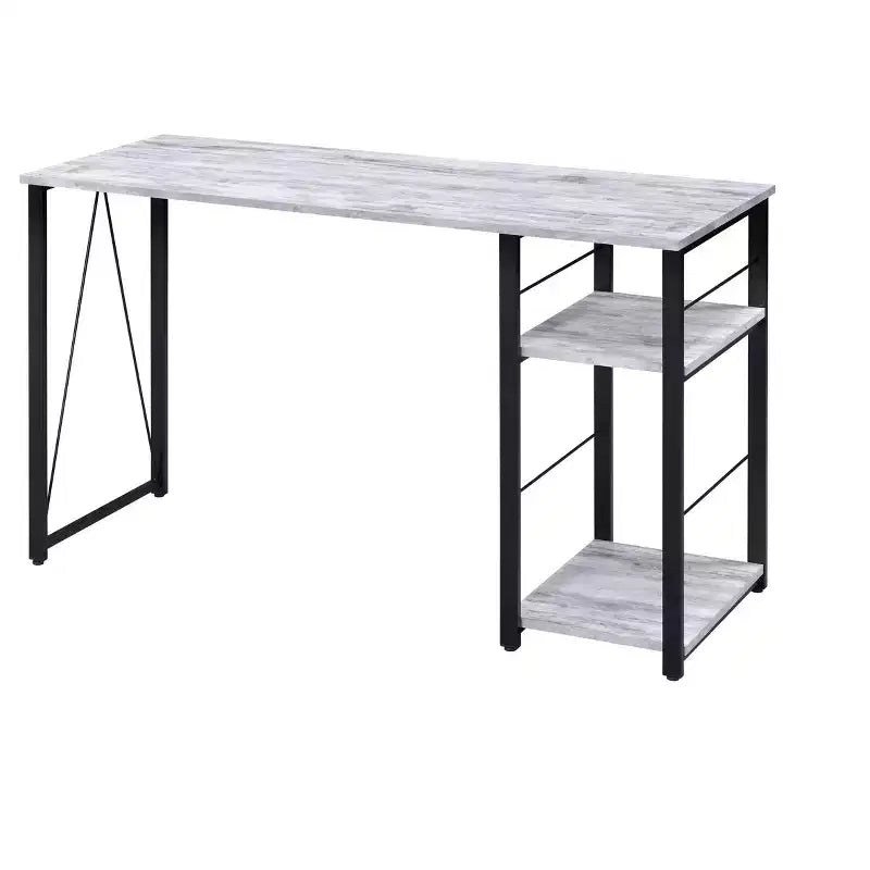 Writing Desk with 2-Tier Shelves & Metal Open Base, Weathered Oak Finish, Rectangular Study Desk for Home Office or Bedroom