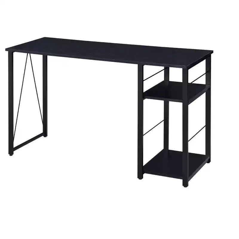 Writing Desk with 2-Tier Shelves & Metal Open Base, Weathered Oak Finish, Rectangular Study Desk for Home Office or Bedroom