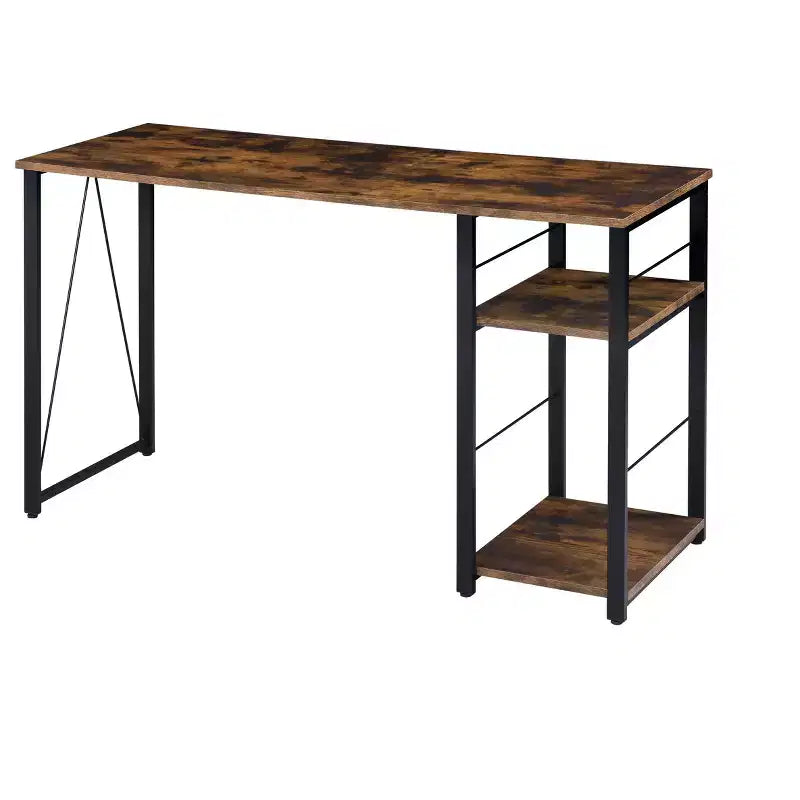 TUYOHW Weathered Oak Finish Writing Desk,Writing Table with 2-Tier Shelves,Metal Open Base,Rectangular Study Desk for Home Office,Bedroom