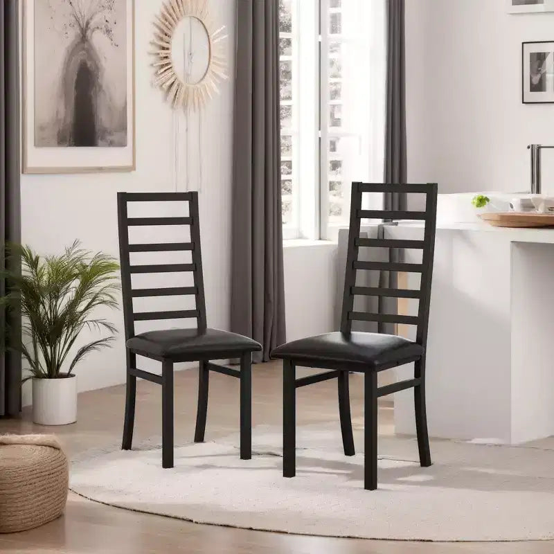 High Backrest PU Leather Dining Chairs Set of 2/4 with Steel Legs, Space-Saving Kitchen Chairs for Apartment