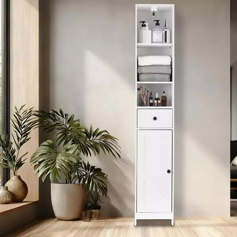 Tall Bathroom Storage Cabinet, Narrow Slim Freestanding Cabinet , Floor Storage Organizer for Small Spaces, Living Room, Kitchen, Entryway