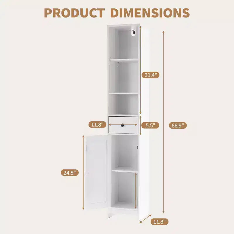 Tall Bathroom Storage Cabinet, Narrow Slim Freestanding Cabinet , Floor Storage Organizer for Small Spaces, Living Room, Kitchen, Entryway