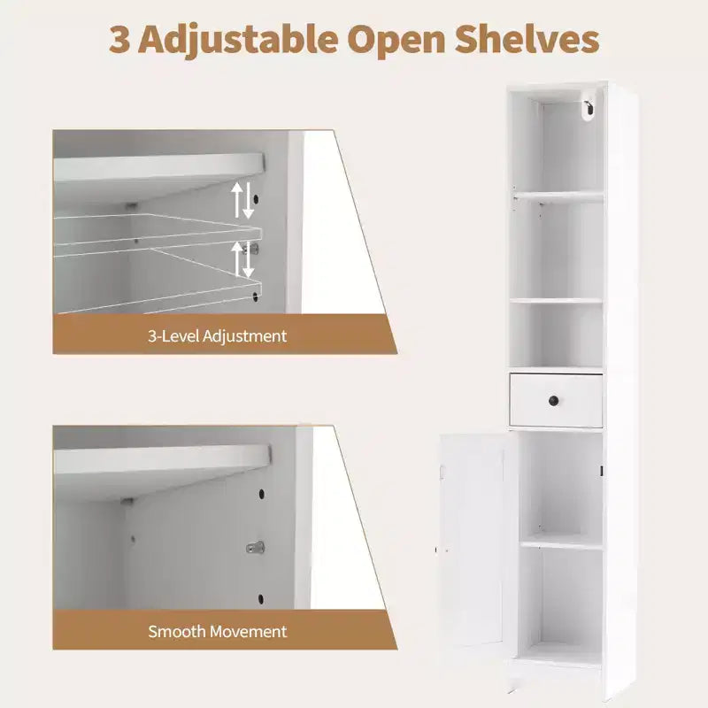 Tall Bathroom Storage Cabinet, Narrow Slim Freestanding Cabinet , Floor Storage Organizer for Small Spaces, Living Room, Kitchen, Entryway