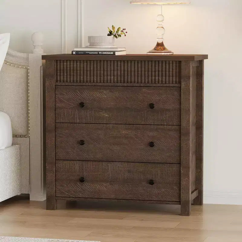 Dresser for Bedroom Nightstand, Wooden Chest of Drawers, Fluted End Table, Storage Organizer for Living Room, Hallway and Entryway