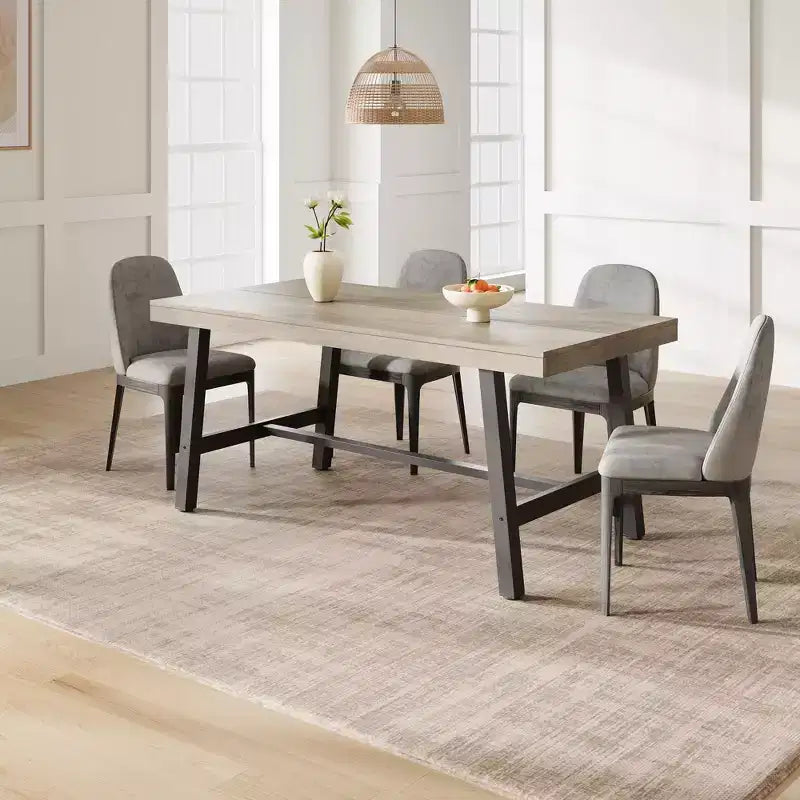 Industrial Rectangular Dining Table, Rustic Wood & Metal Design for Kitchen or Dining Room, Seats 4-6