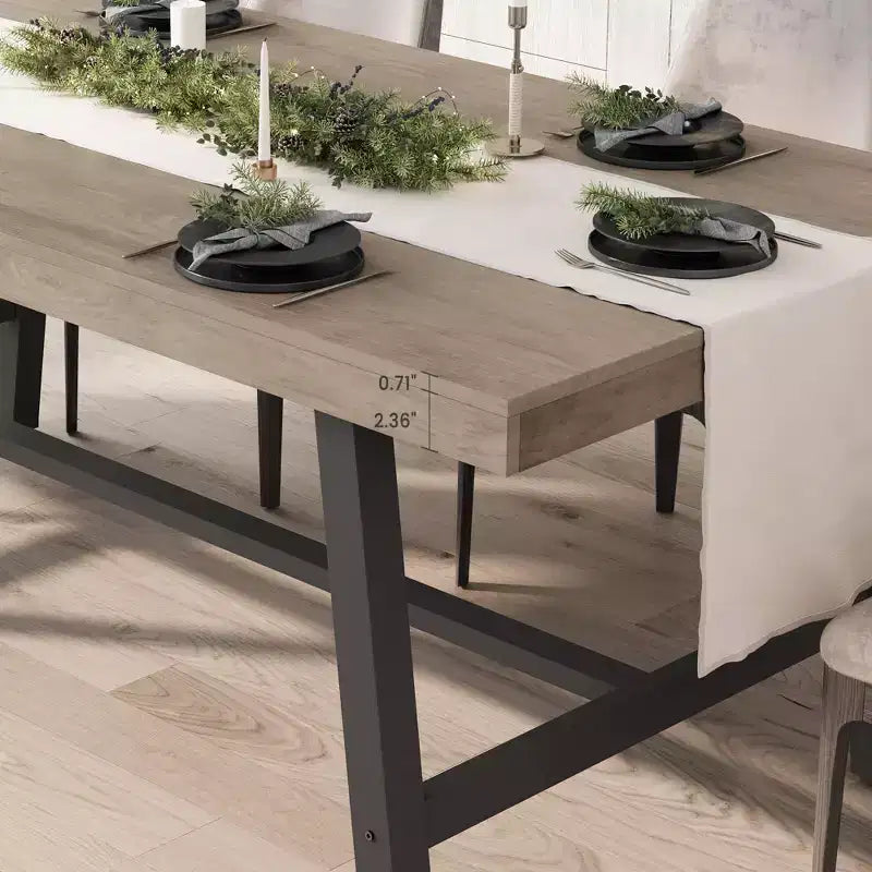 Industrial Rectangular Dining Table, Rustic Wood & Metal Design for Kitchen or Dining Room, Seats 4-6