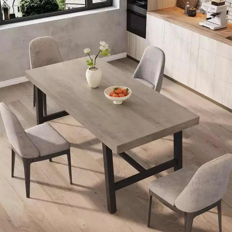 Industrial Rectangular Dining Table, Rustic Wood & Metal Design for Kitchen or Dining Room, Seats 4-6