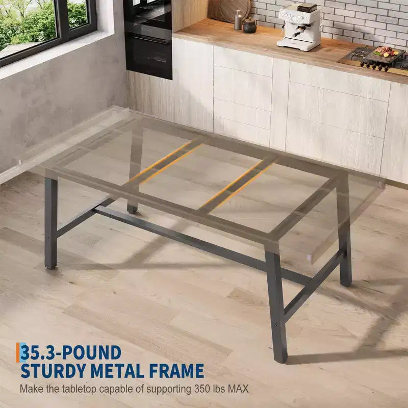 Industrial Rectangular Dining Table, Rustic Wood & Metal Design for Kitchen or Dining Room, Seats 4-6