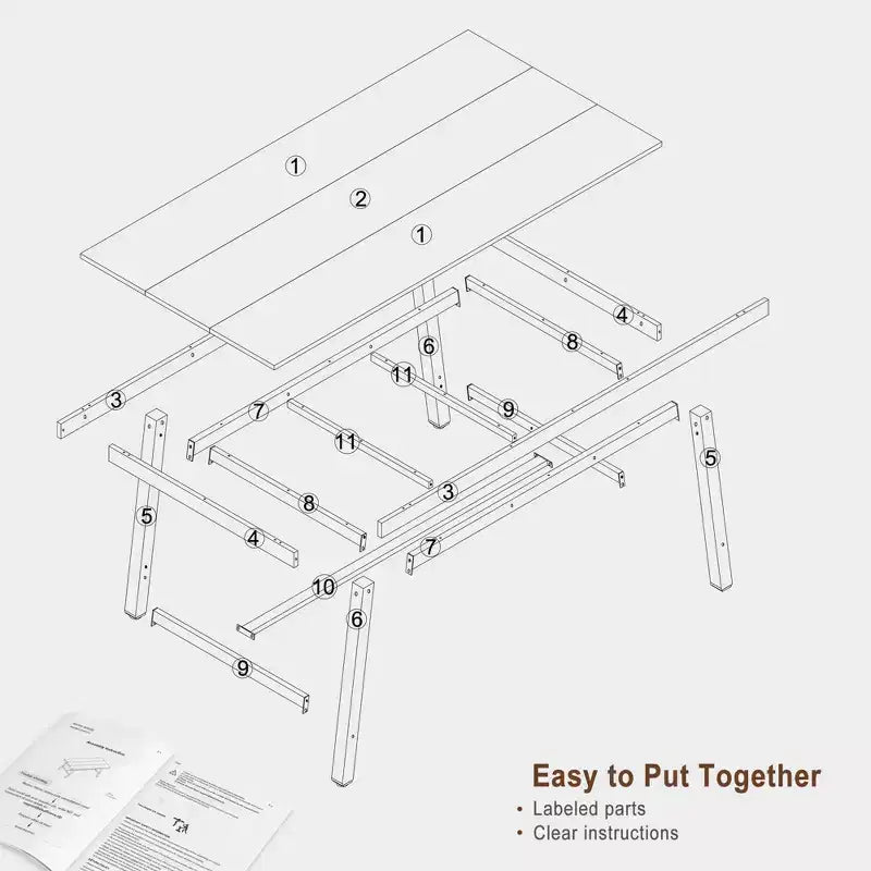 Industrial Rectangular Dining Table, Rustic Wood & Metal Design for Kitchen or Dining Room, Seats 4-6