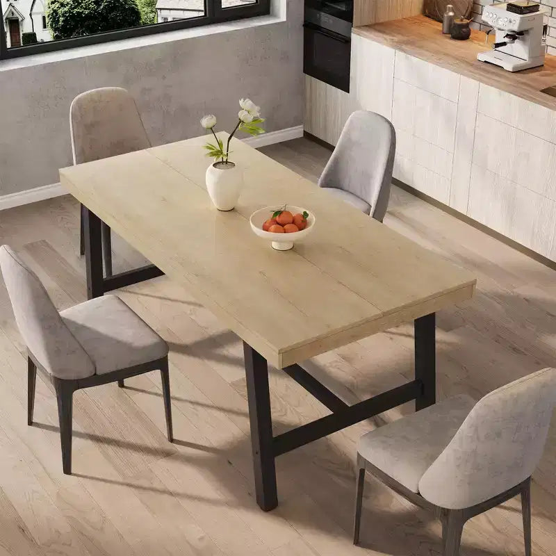 Industrial Rectangular Dining Table, Rustic Wood & Metal Design for Kitchen or Dining Room, Seats 4-6