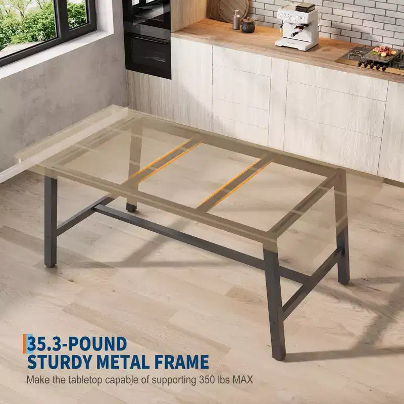Industrial Rectangular Dining Table, Rustic Wood & Metal Design for Kitchen or Dining Room, Seats 4-6
