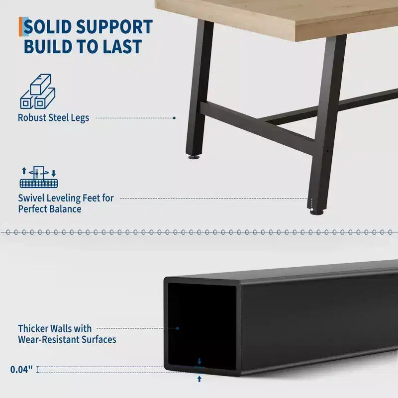 Industrial Rectangular Dining Table, Rustic Wood & Metal Design for Kitchen or Dining Room, Seats 4-6