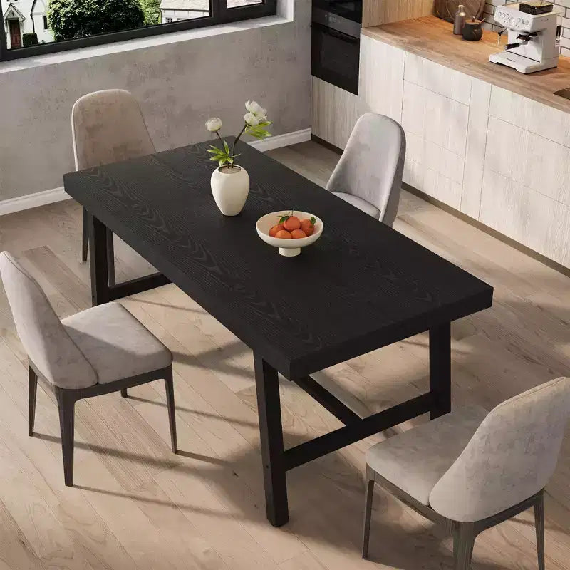 Industrial Rectangular Dining Table, Rustic Wood & Metal Design for Kitchen or Dining Room, Seats 4-6