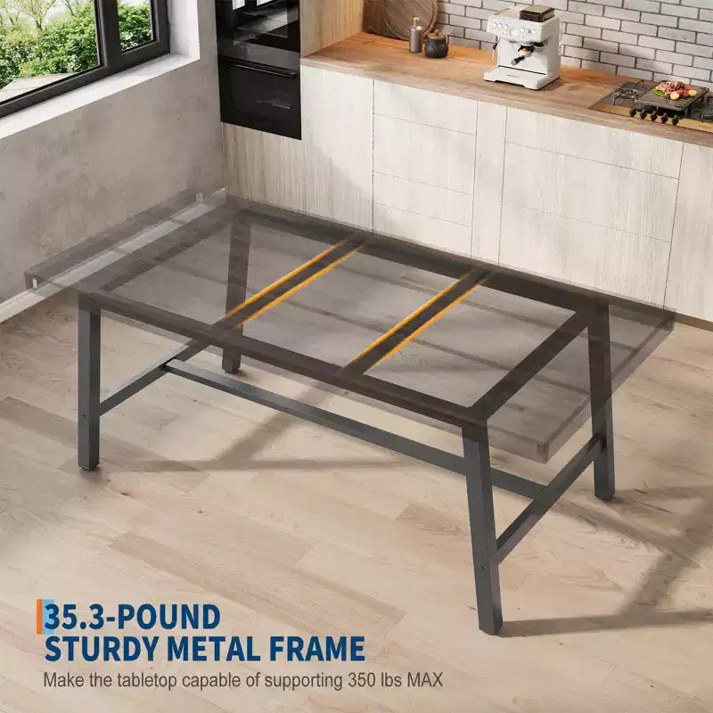 Industrial Rectangular Dining Table, Rustic Wood & Metal Design for Kitchen or Dining Room, Seats 4-6