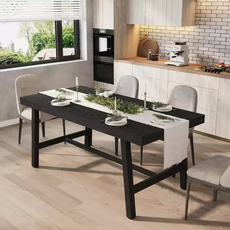 Acekool Industrial Dining Table, Rectangular Kitchen & Dining Room Table for 4-6, Rustic Wood and Metal Design