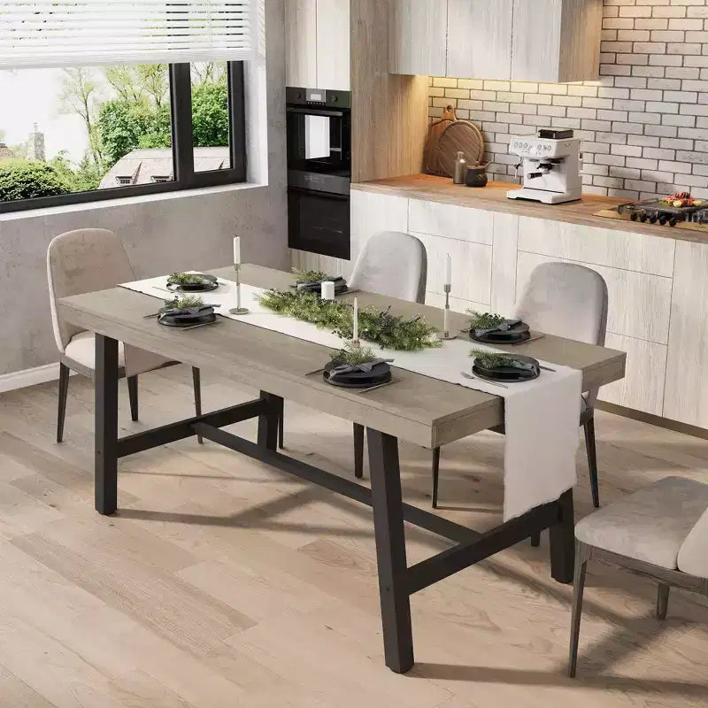 Industrial Rectangular Dining Table, Rustic Wood & Metal Design for Kitchen or Dining Room, Seats 4-6