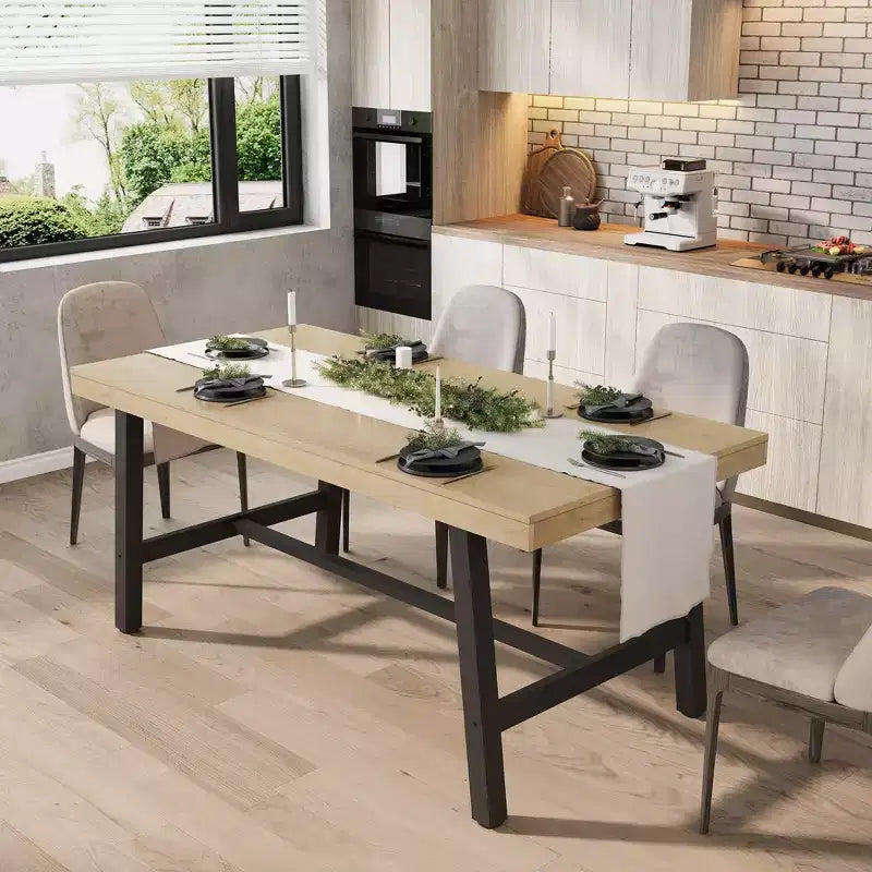 Industrial Rectangular Dining Table, Rustic Wood & Metal Design for Kitchen or Dining Room, Seats 4-6