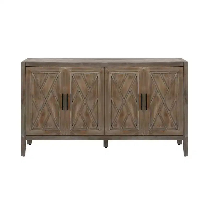 60-Inch Modern Farmhouse Sideboard Buffet, 4-Door Geometric Patterned Accent Storage Cabinet with Adjustable Shelves