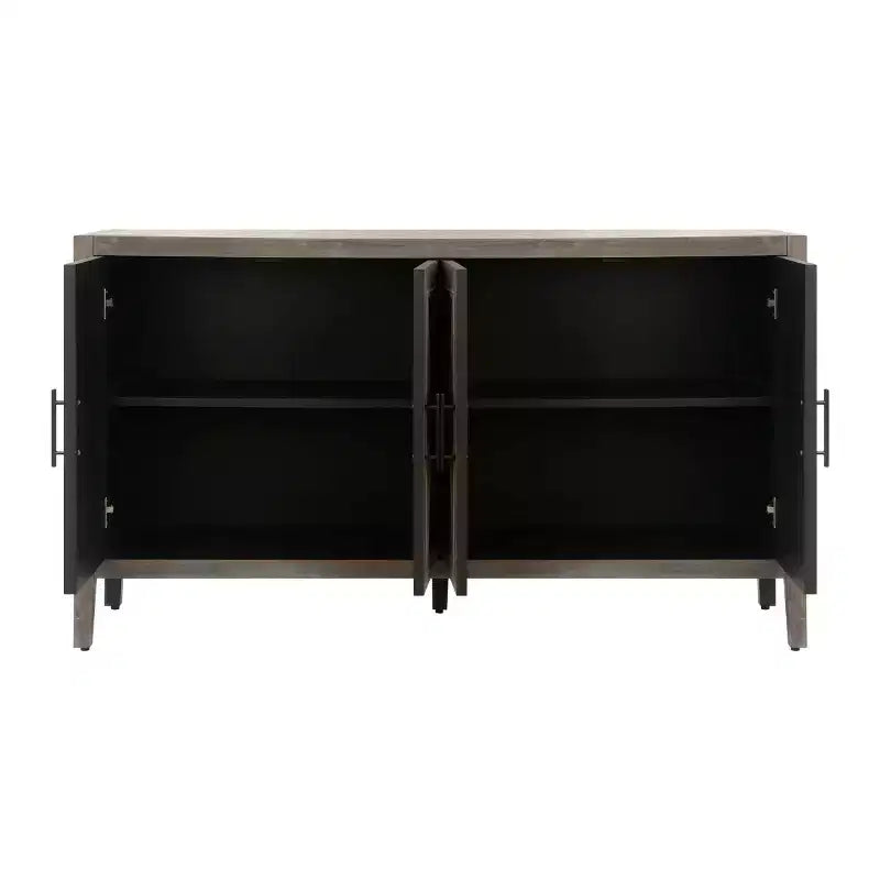 60-Inch Modern Farmhouse Sideboard Buffet, 4-Door Geometric Patterned Accent Storage Cabinet with Adjustable Shelves