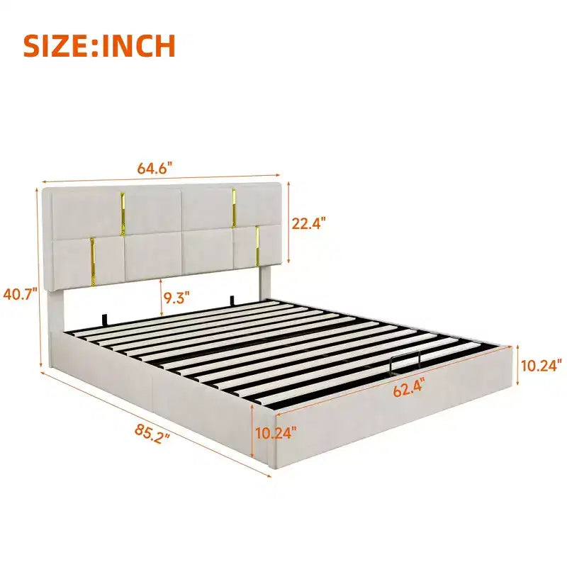Queen Size PU Leather Upholstered Platform Bed with Hydraulic Storage System, Wooden Bed Frame with Lift Up Storage and Headboard