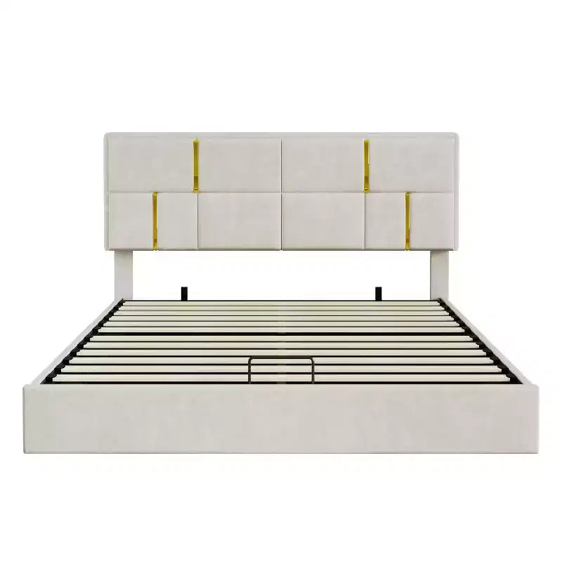 Queen Size PU Leather Upholstered Platform Bed with Hydraulic Storage System, Wooden Bed Frame with Lift Up Storage and Headboard