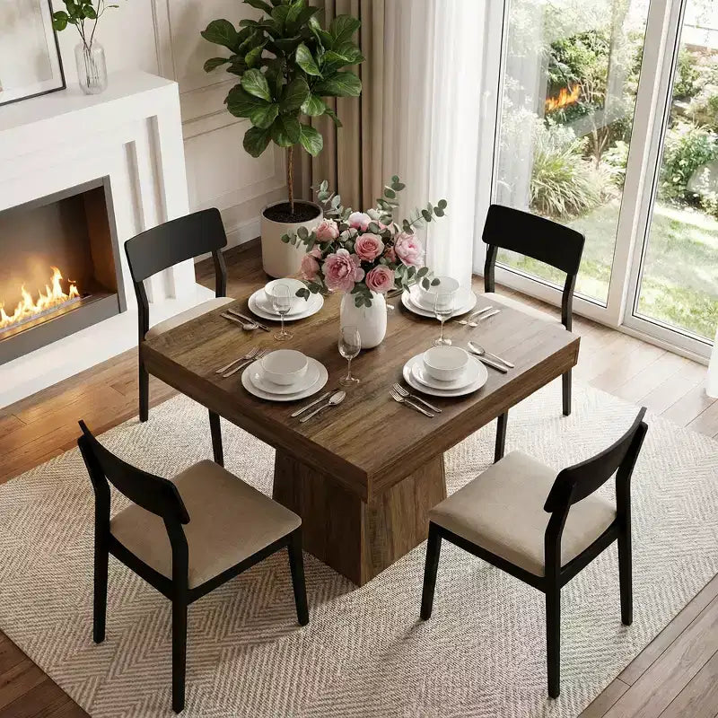 MAYEERTY 31.5 Square Farmhouse Dining Table, Small Kitchen Dinner Table