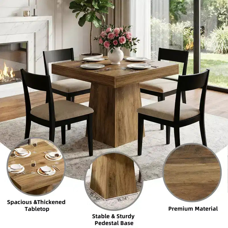 31.5-Inch Square Farmhouse Dining Table, Small Kitchen Dinner Table for 2-4