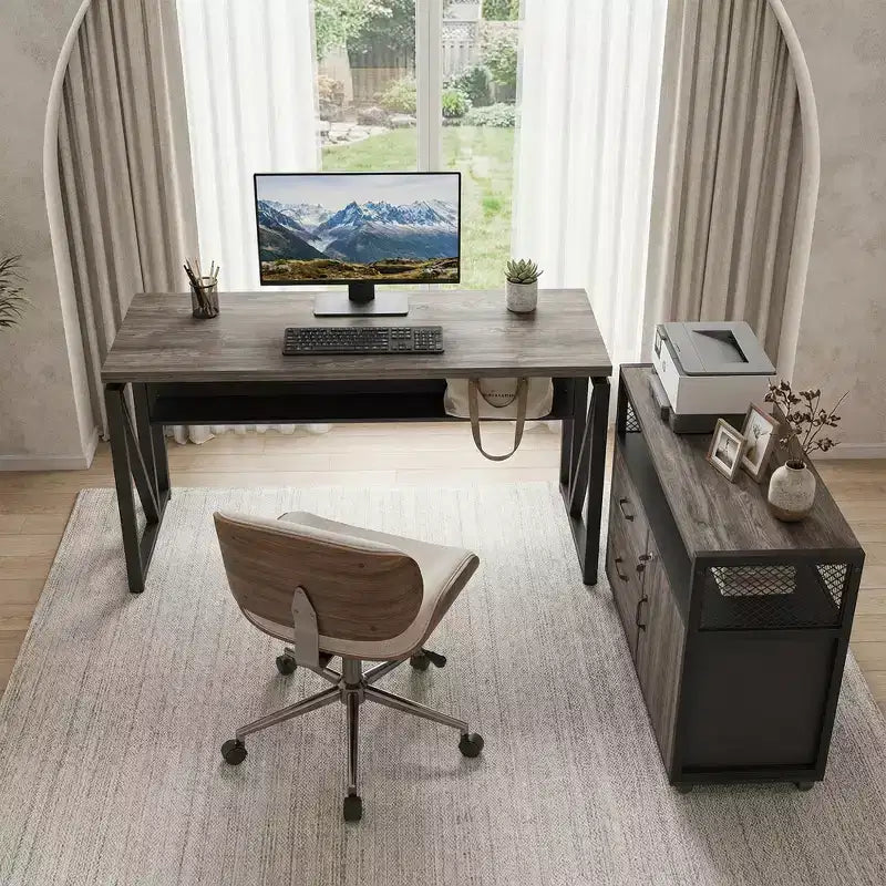 MAYEERTY 55 Computer Writing Desk, Office Table with Bottom Storage Shelf