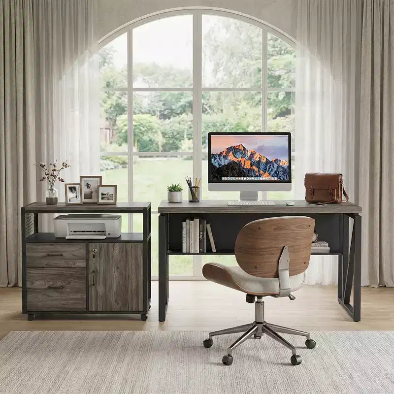 55-Inch Computer Writing Desk with Bottom Storage Shelf, Modern Home Office Table