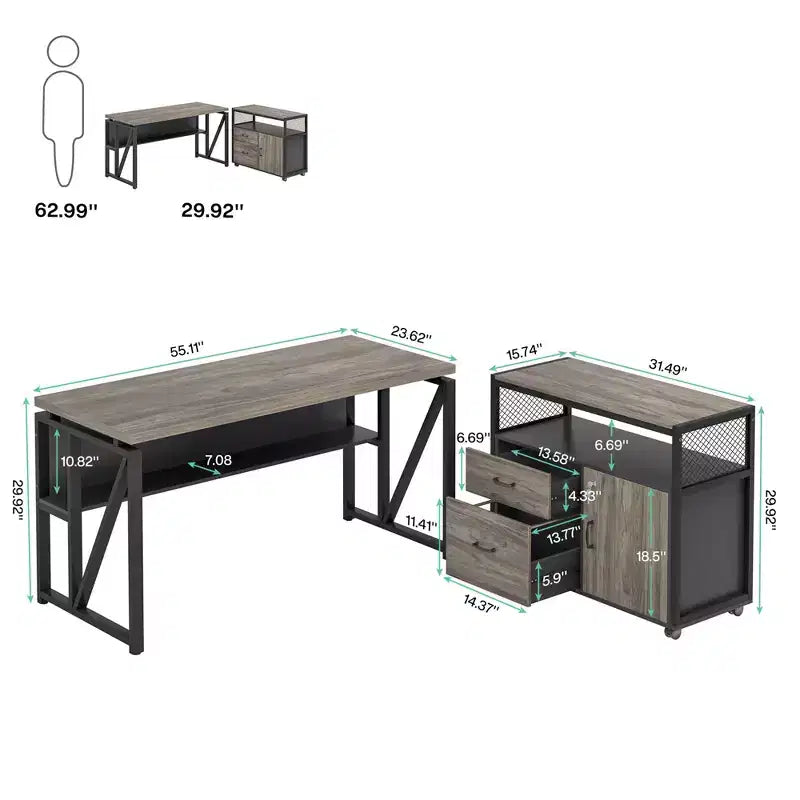 55-Inch Computer Writing Desk with Bottom Storage Shelf, Modern Home Office Table