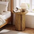 Lantine Round End Table, Farmhouse Pedestal Side Table, Fluted Wooden Nightstand Drink Stand for Living Room, Bedroom (1)